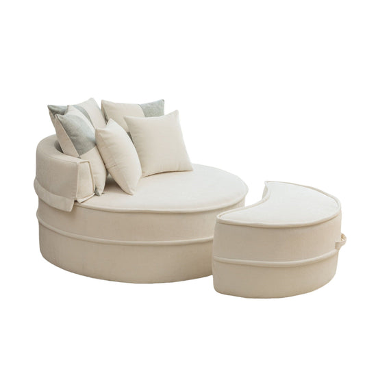 Modern Oversized Round Barrel Accent Chair With Ottoman Home Essentials