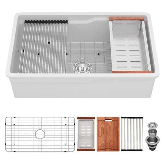Undermount Workstation Single Bowl Porcelain Ceramic Kitchen Sink Daily Nest
