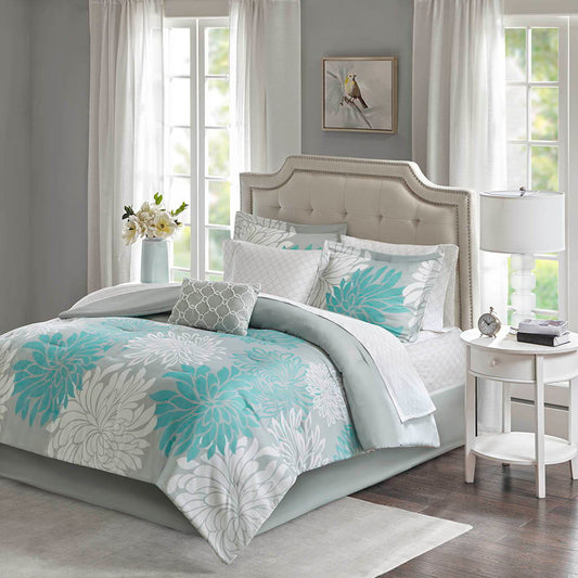 Maible - Queen Complete Comforter And Sheet Set - Aqua Madison Park Essentials