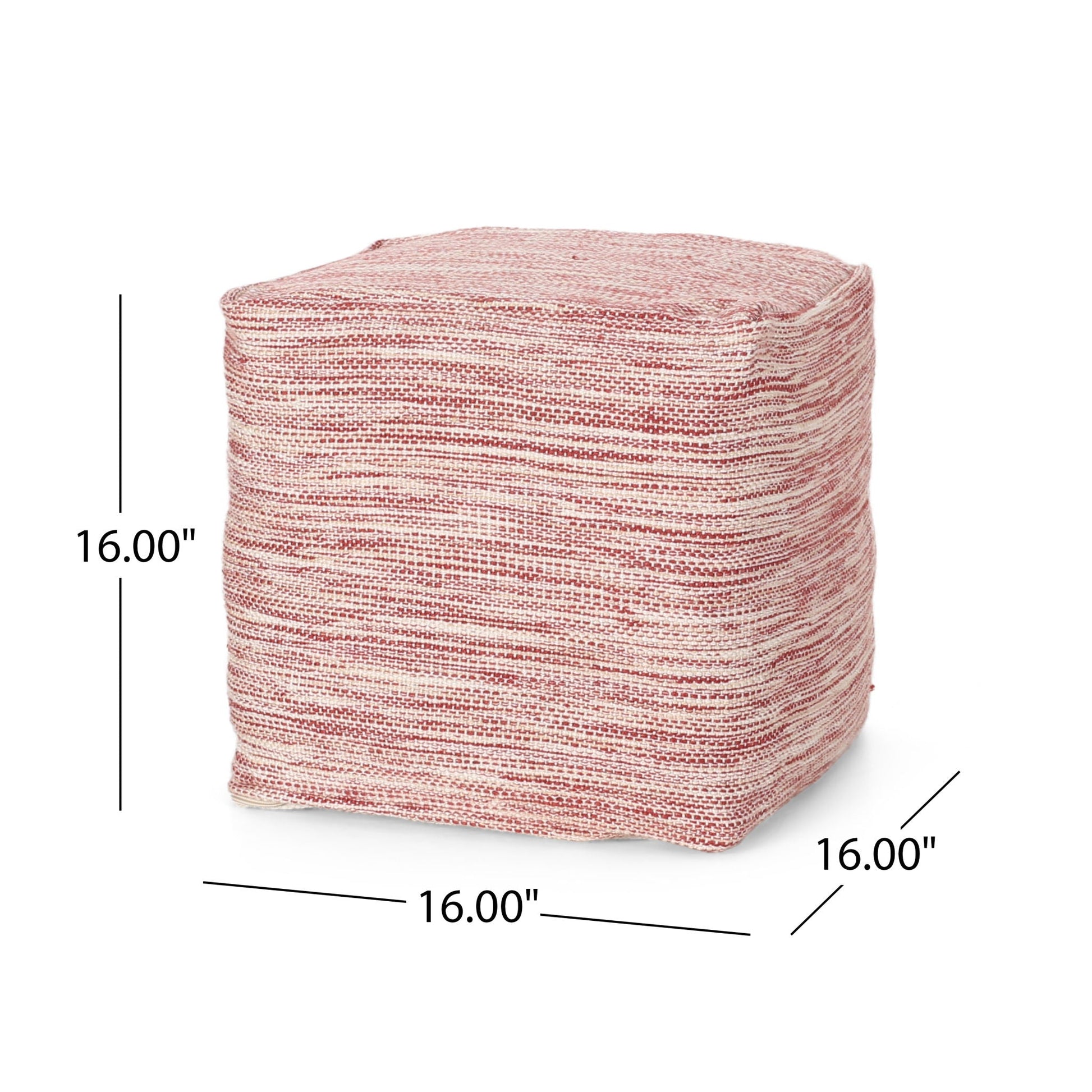 Enigma - Yarn And Cotton Square Pouf Ottoman With Polystyrene Beads - Red / White Home Essentials