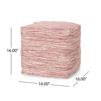 Enigma - Yarn And Cotton Square Pouf Ottoman With Polystyrene Beads - Red / White Home Essentials