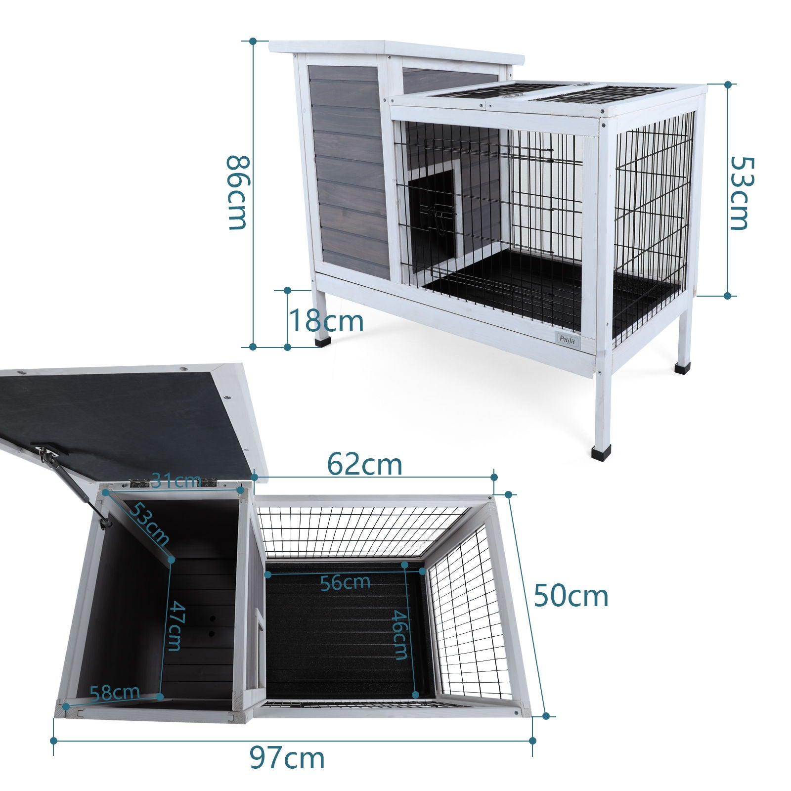 Two Tier Wooden Indoor / Outdoor Rabbit Cage For Small Animals With Runway And Leak-Proof Plastic Tray Daily Nest