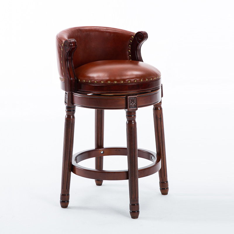 Seat Height 26'' Cow Top Leather Wooden Bar Stool, 360 Degree Swivel Bar Height Chair With Backs For Home Kitchen Counter Home Essentials