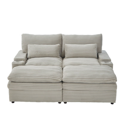 Convertible Loveseat Sofa With Storage, USB Ports, Cup Holders Hearth and Haven