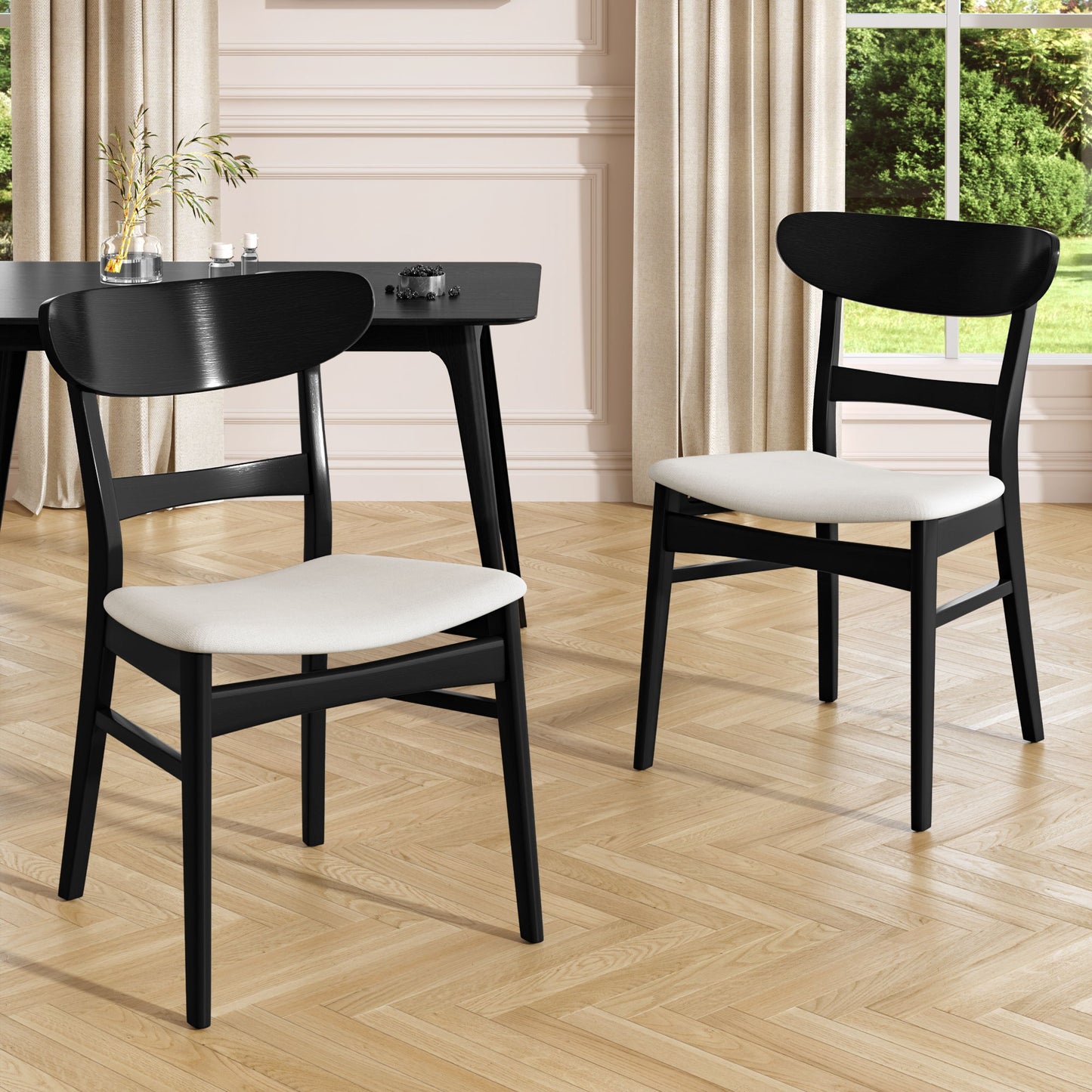 Mid Century Dining Chairs With Cushioned Seats And Wood Frame (Set of 2) Noble House
