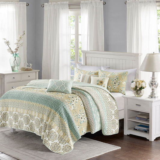 Willa - King 6 Piece Reversible Coverlet Set - Green Madison Park