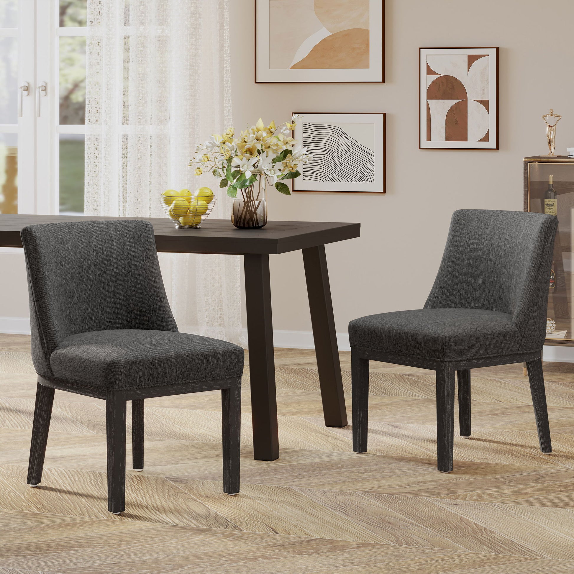 Modern Dining Chair With Durable Fabric Upholstery And Sturdy Wooden Frame (Set of 2) Noble House