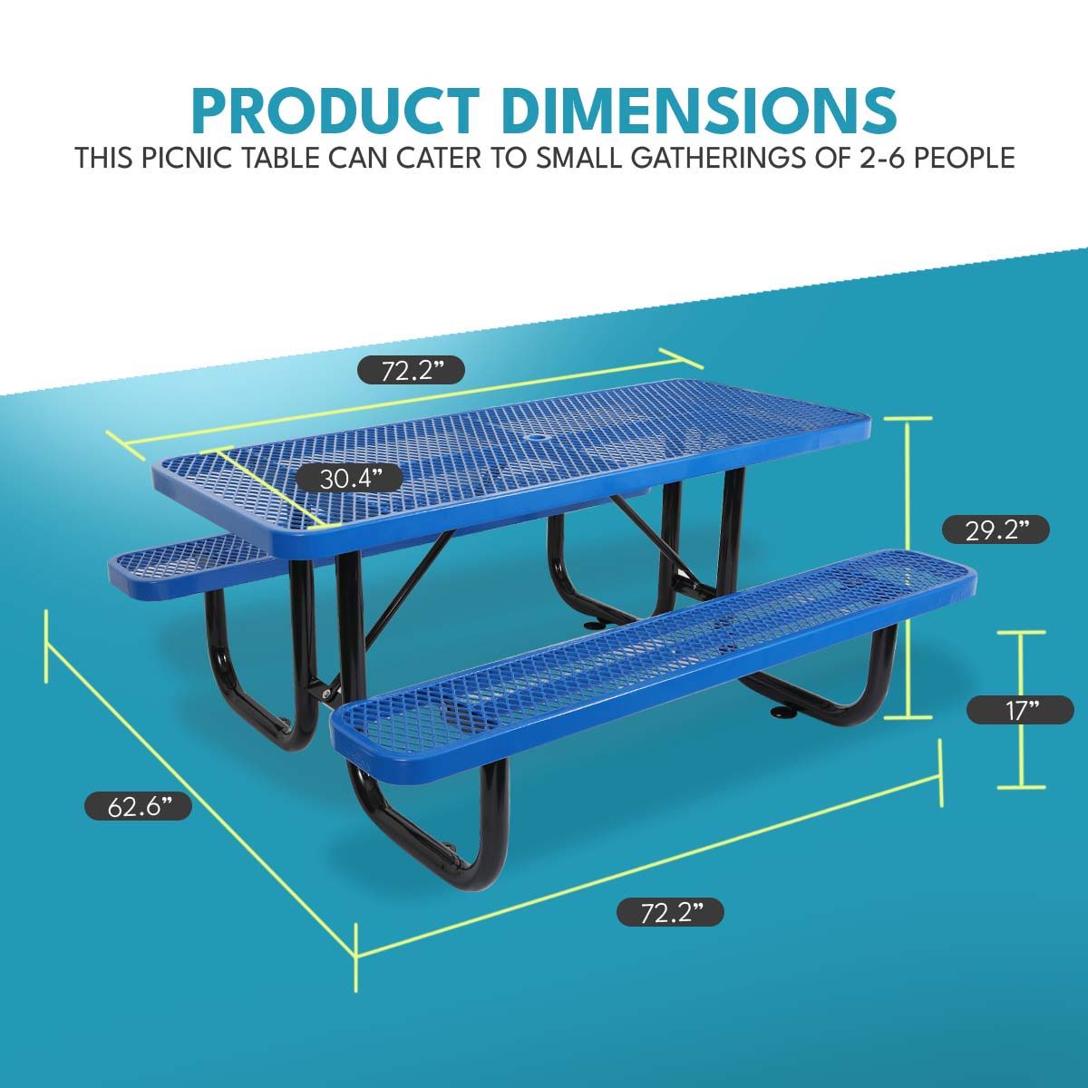 Outdoor Steel Picnic Rectangular Table With Umbrella Pole Home Essentials