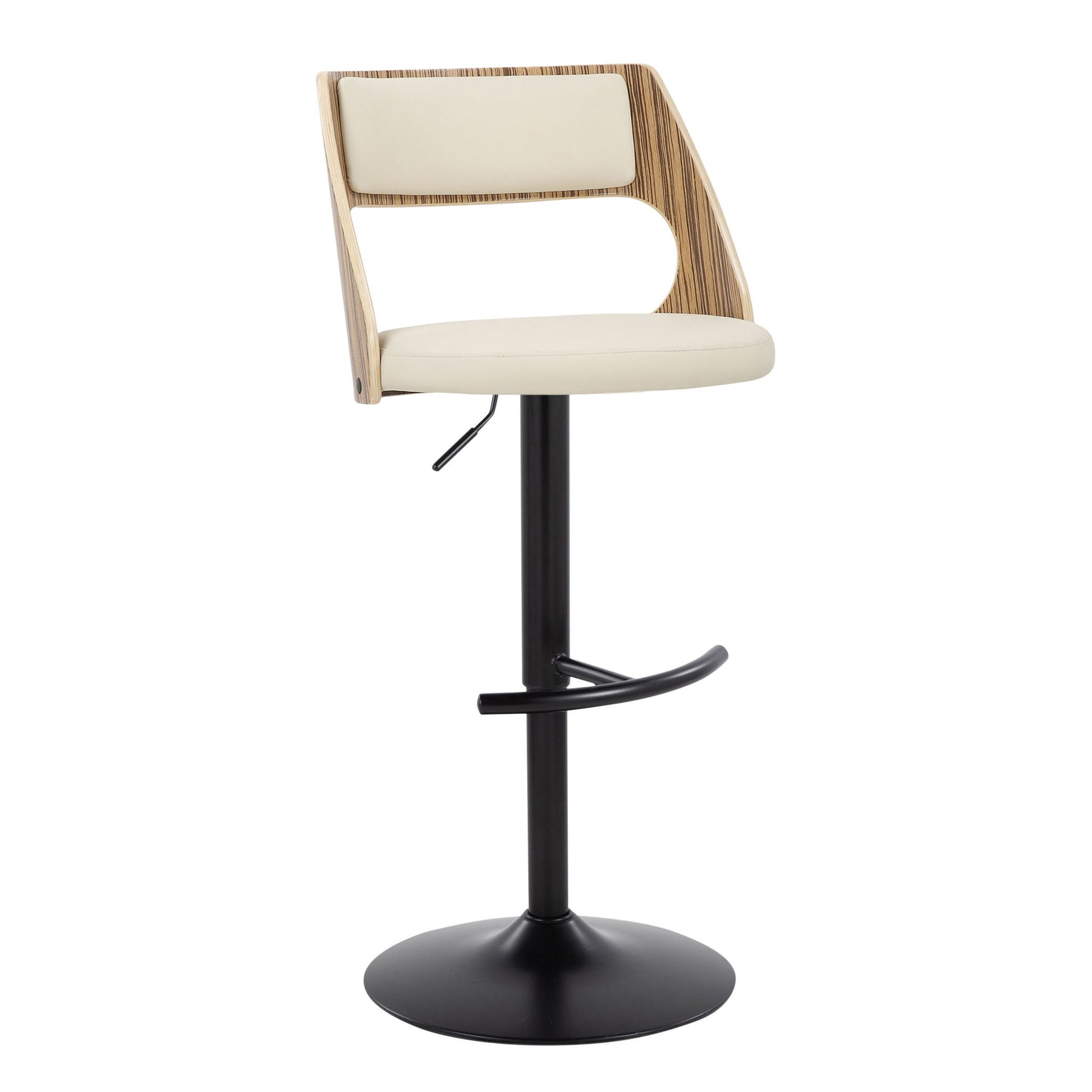 Cecina - Contemporary Adjustable Barstool With Swivel With Rounded T Footrest (Set of 2) - Black / Zebra / Cream Lumi Source