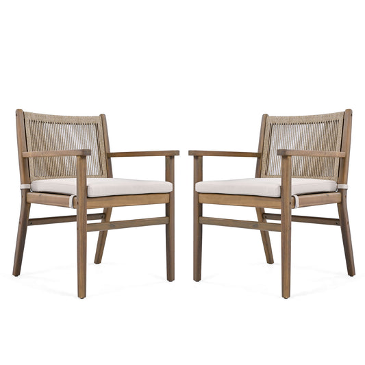 Outdoor Acacia Wood Patio Dining Armchair (Set of 2) Noble House