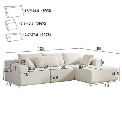 Modern Chenille Upholstered Sectional Sofa Couch Set With 6 Pillows,Free Combination Home Essentials