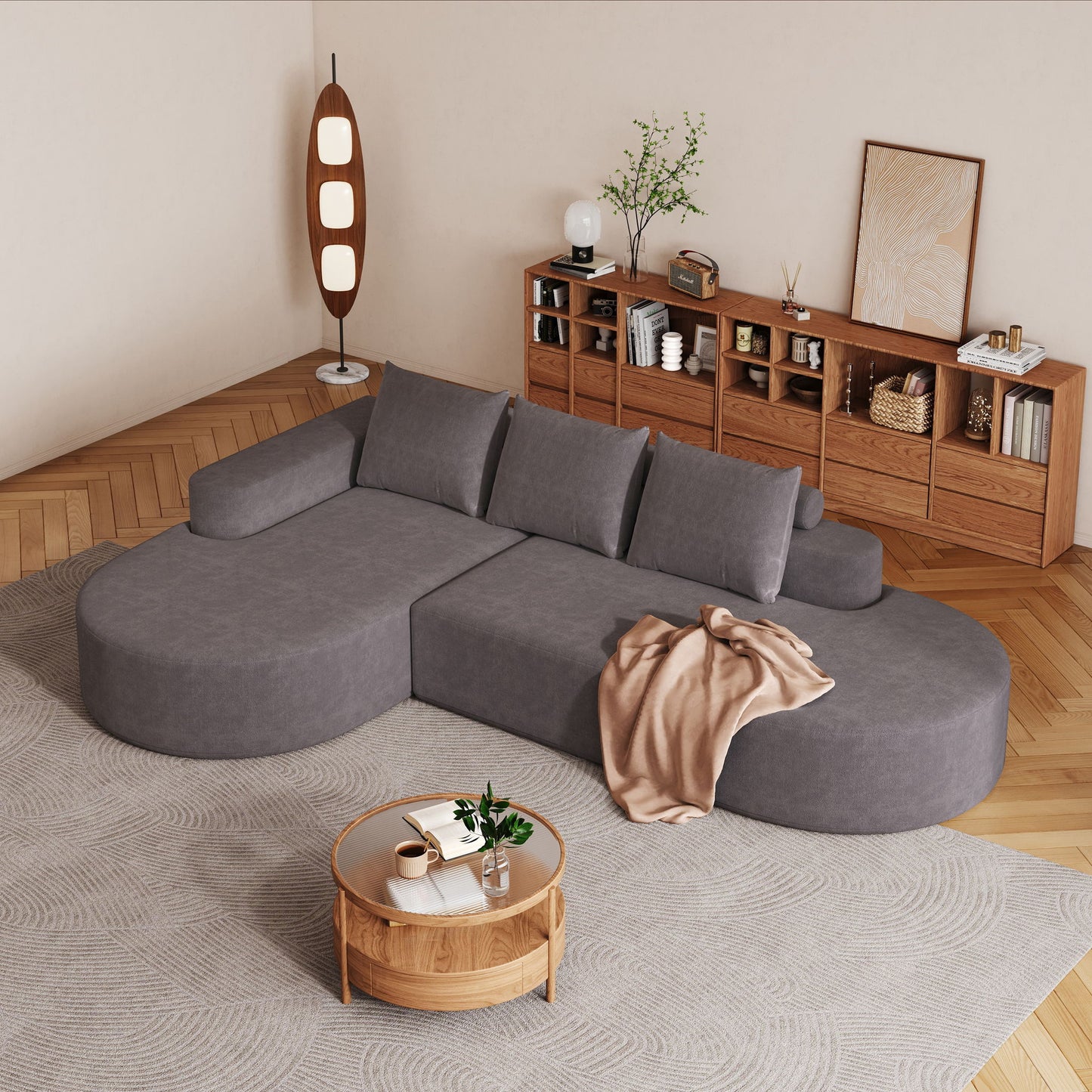 Modern Curved Sofa, L-Shaped Modular Sectional Set With 3 Pillows Home Essentials