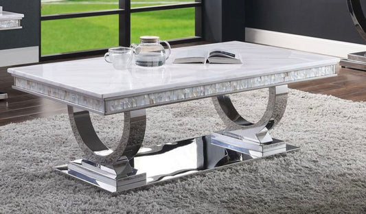 Zander - Printed Faux Marble Top & Mirrored Table - Marble Acme