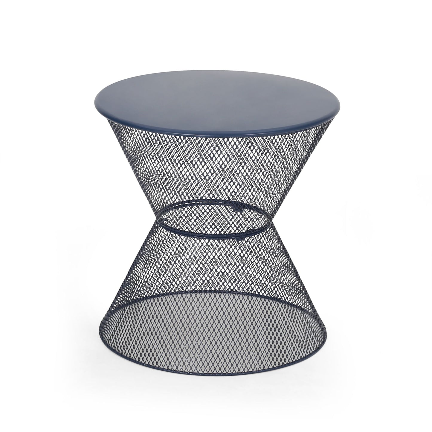 Zine - Outdoor Side Table With Hourglass Shaped And Iron Frame - Navy Noble House