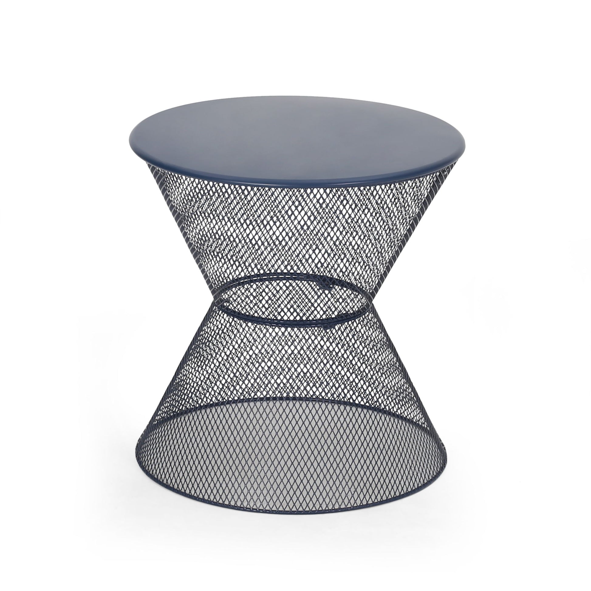 Zine - Outdoor Side Table With Hourglass Shaped And Iron Frame - Navy Noble House