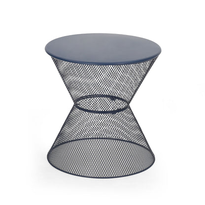 Zine - Outdoor Side Table With Hourglass Shaped And Iron Frame - Navy Noble House