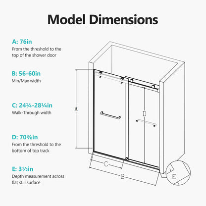Frameless Double Sliding Soft-Close Shower Door, 3 / 8" (10Mm) Thick SGCC Tempered Glass Door, Matte Daily Nest