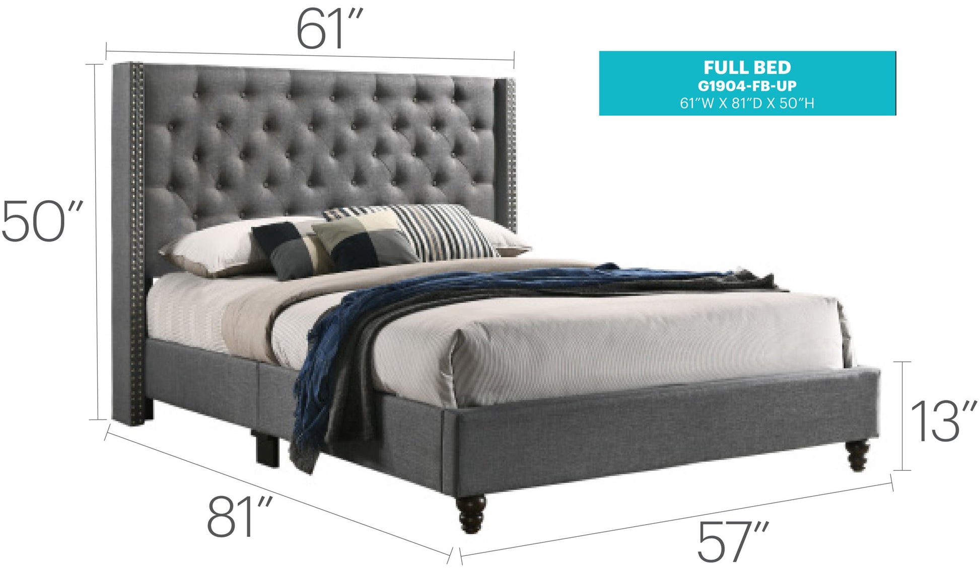 Nailhead Bed Transitional Vibrant Glory Furniture