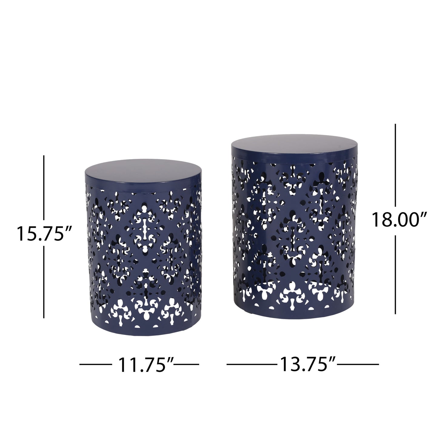 Modern Iron Cut Design End Table (Set of 2) - Navy Blue Noble House