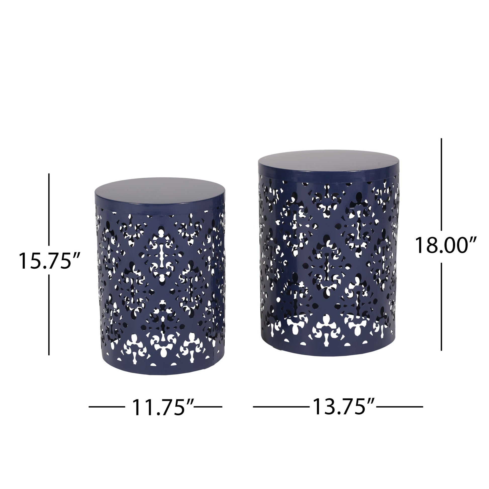 Modern Iron Cut Design End Table (Set of 2) - Navy Blue Noble House