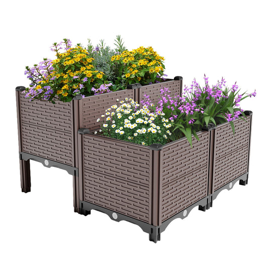 Raised Garden Beds Outdoor, Planter Boxes Outdoor For Vegetables, Flowers, Herbs, Garden Box With Drain Outlet, Heat And Frost Resistant Planters - Black / Brown Daily Nest