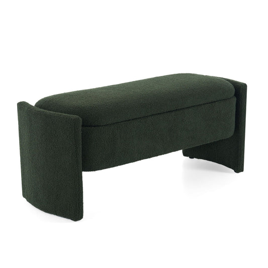 Elegant Long Shaped Storage Ottoman Bench, Boucle Material, Simple And Grand Design - Dark Green Noble House