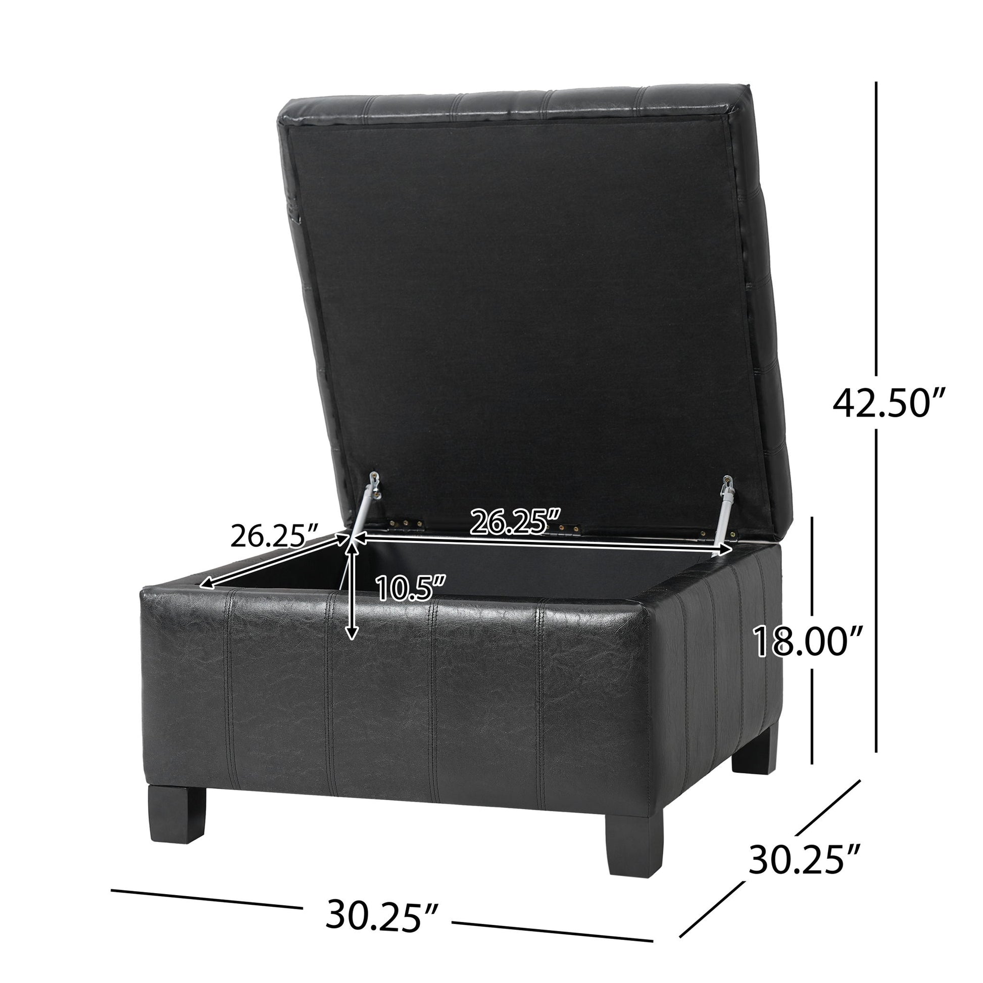 Square Tufted Indoor Ottoman With Lift-Top Storage Noble House