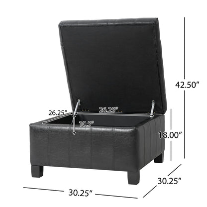 Square Tufted Indoor Ottoman With Lift-Top Storage Noble House