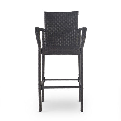 Outdoor Wicker Barstools With Rattan And Iron Frame Noble House