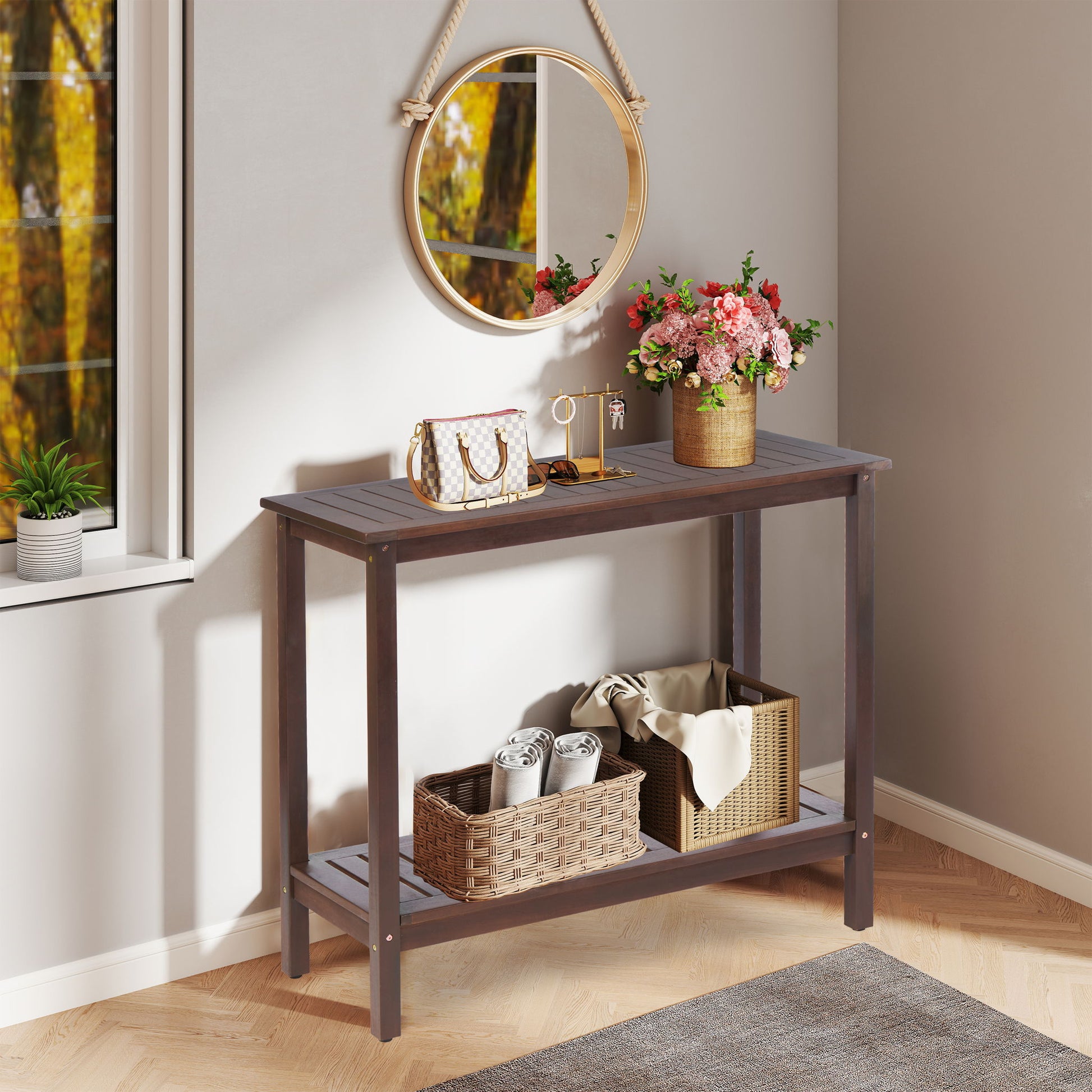 Workstation For Garden Balcony Garage, Acacia Console Potting Table Daily Nest