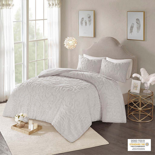 Laetitia - King 3 Piece Tufted Medallion Comforter Set - Gray