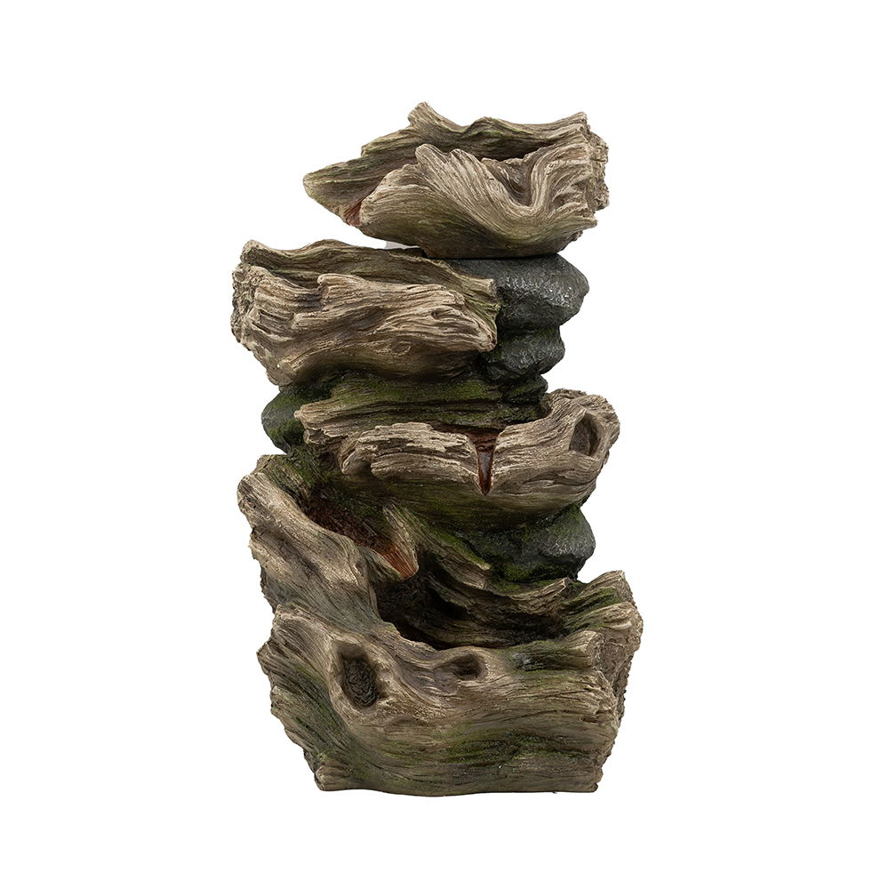 Decorative 5 Tier Wood Rock Inspired Water Fountain With Lights And Pump - Brown Daily Nest