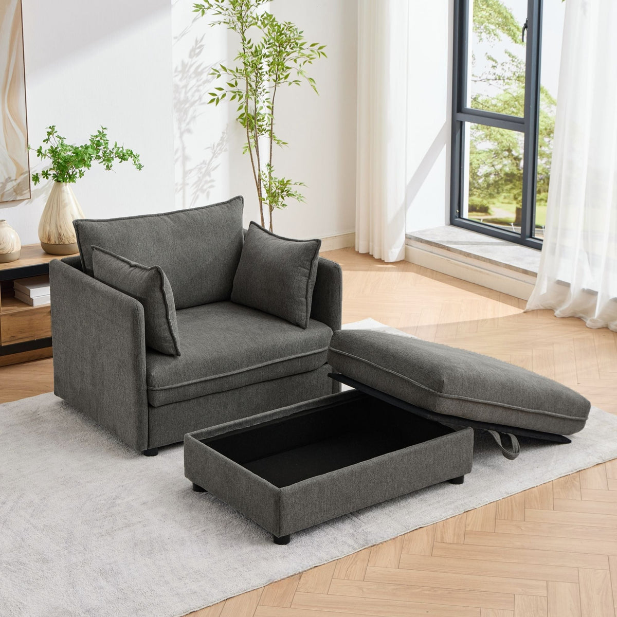 Oversized Deep Seat Accent Chair With Matching Storage Ottoman & Throw Pillows Hearth and Haven