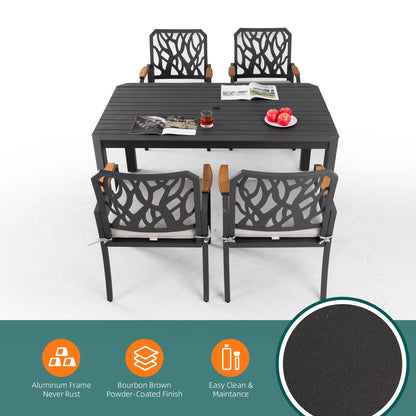 Outdoor Patio Furniture Dining Set With Sunbrella Fabric, Rectangular Table With Umbrella Hole Life Outside