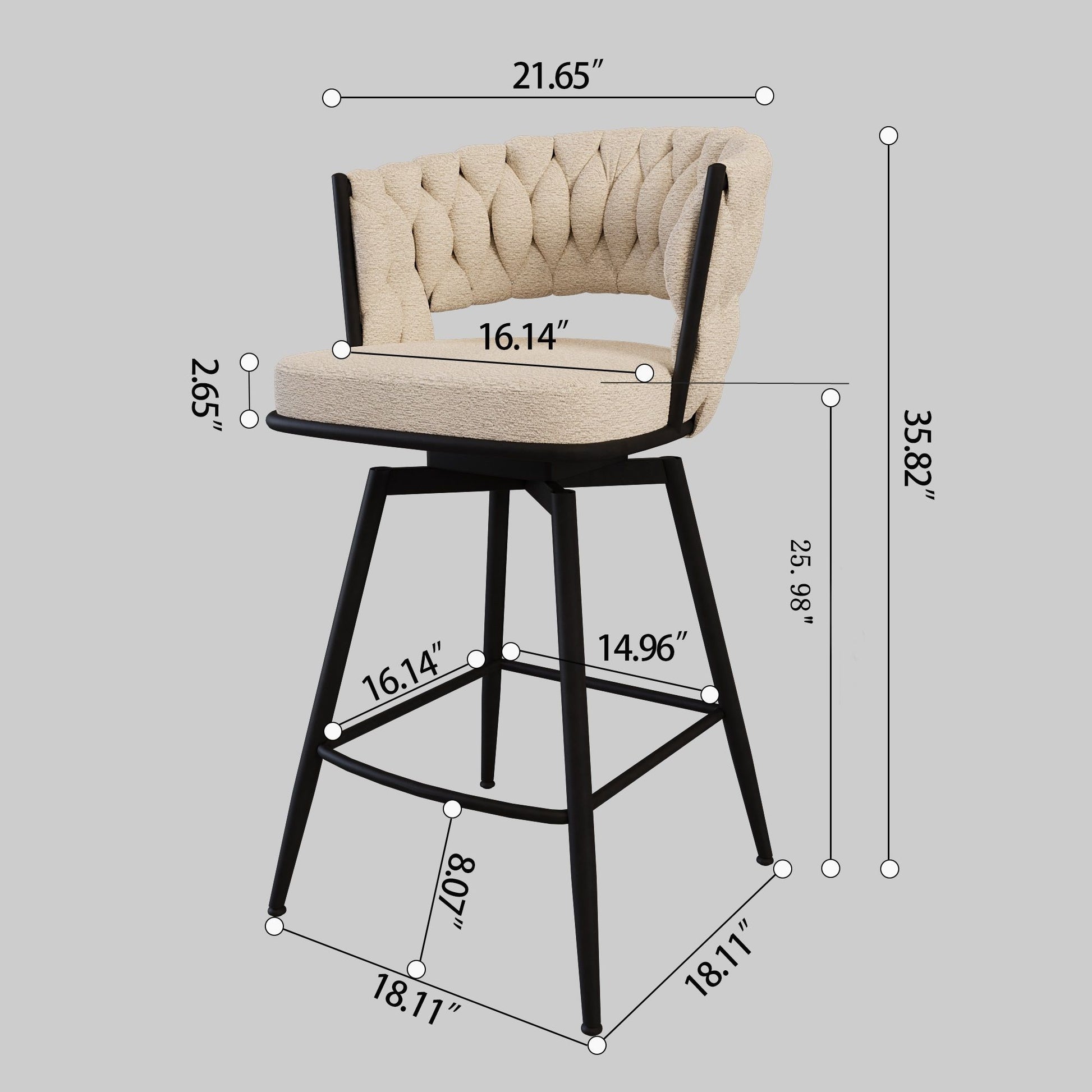 Bar Stool 360 Swivel With Back Footrest Home Essentials
