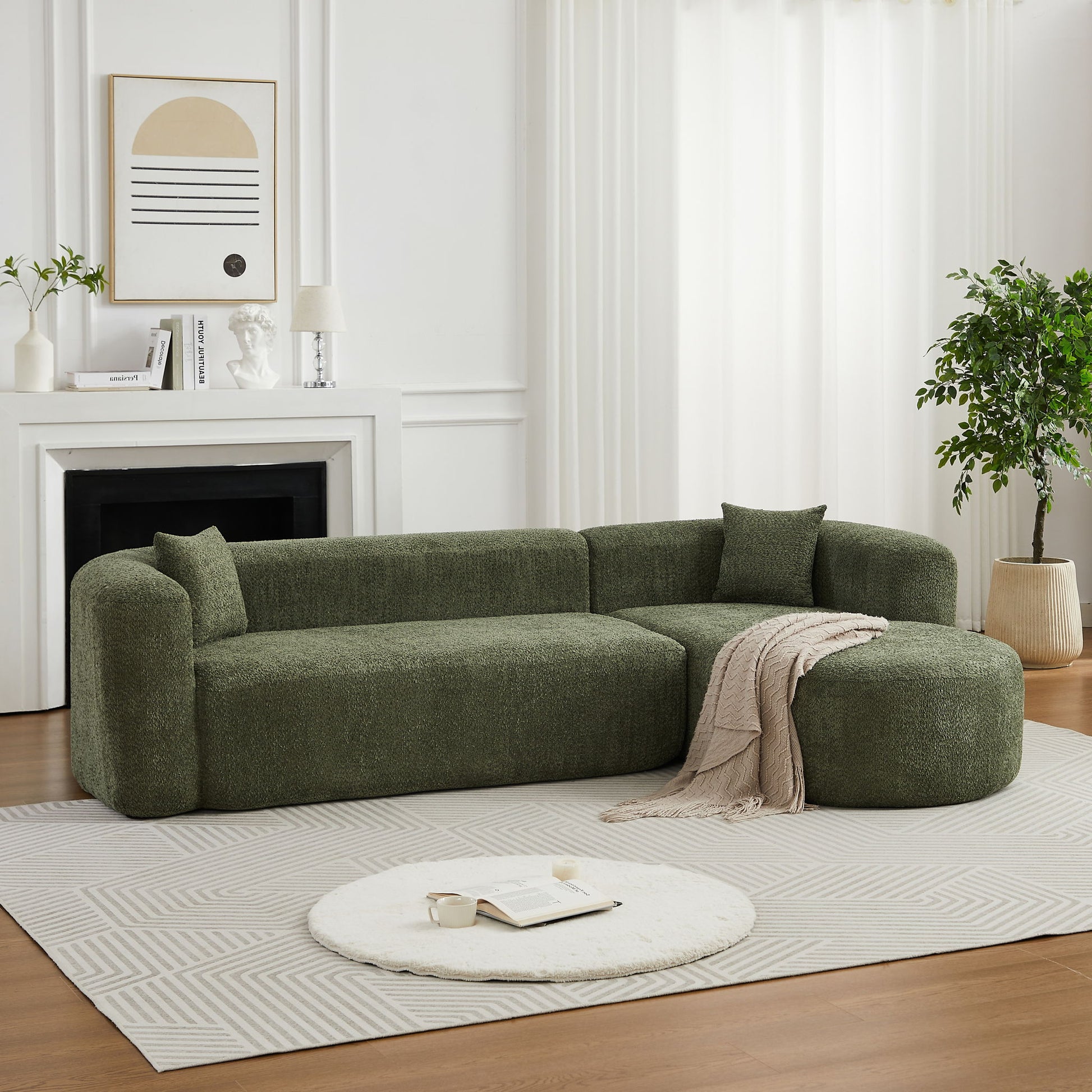 L - Shape Boneless Cloud Couch With 2 Throw Pillows For Living Room Home Essentials