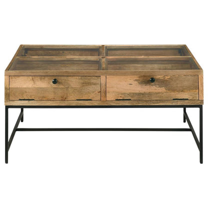 Stephie - 4-Drawer Square Glass Top Coffee Table - Honey Brown Coaster Fine Furniture