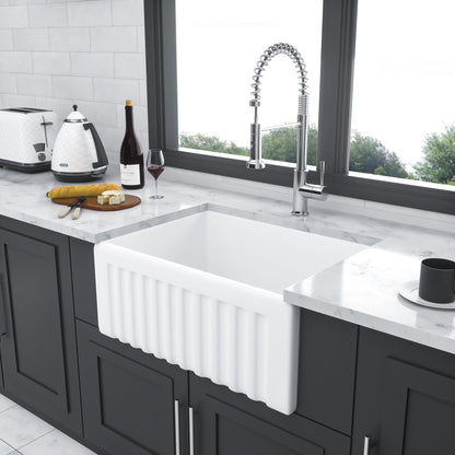 Elegant Farmhouse Style Small Apron Front Ceramic Kitchen Sink 24" Single Bowl Reversible Design - White Daily Nest