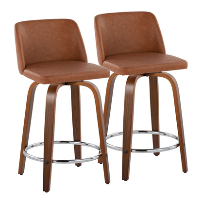 Toriano - Mid Century Modern Fixed Height Counter Stool With Swivel With Round Footrest (Set of 2) Lumi Source