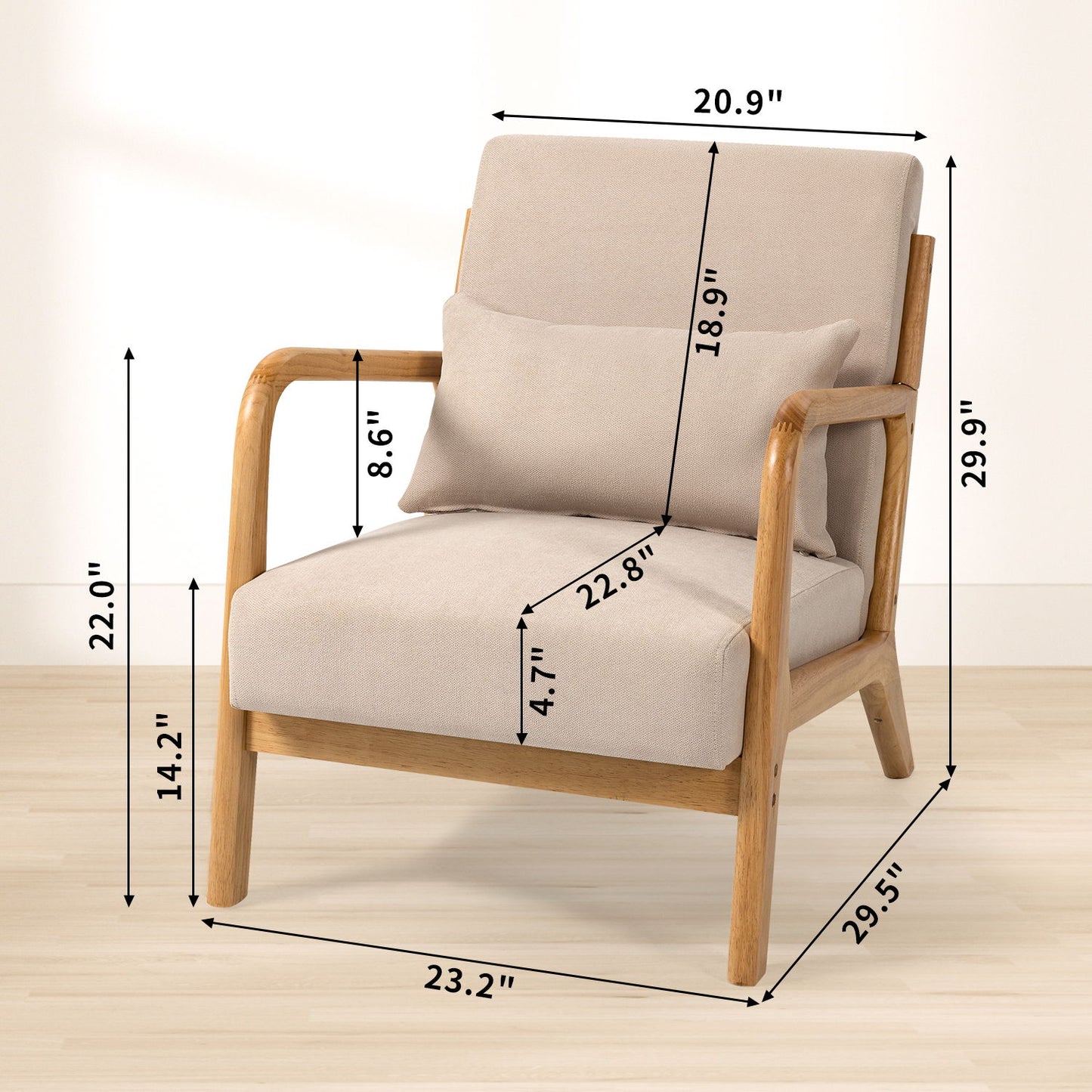 Leisure Chair With Solid Wood Armrest And Feet, Mid-Century Modern Accent Sofa, 1 Seat Home Essentials