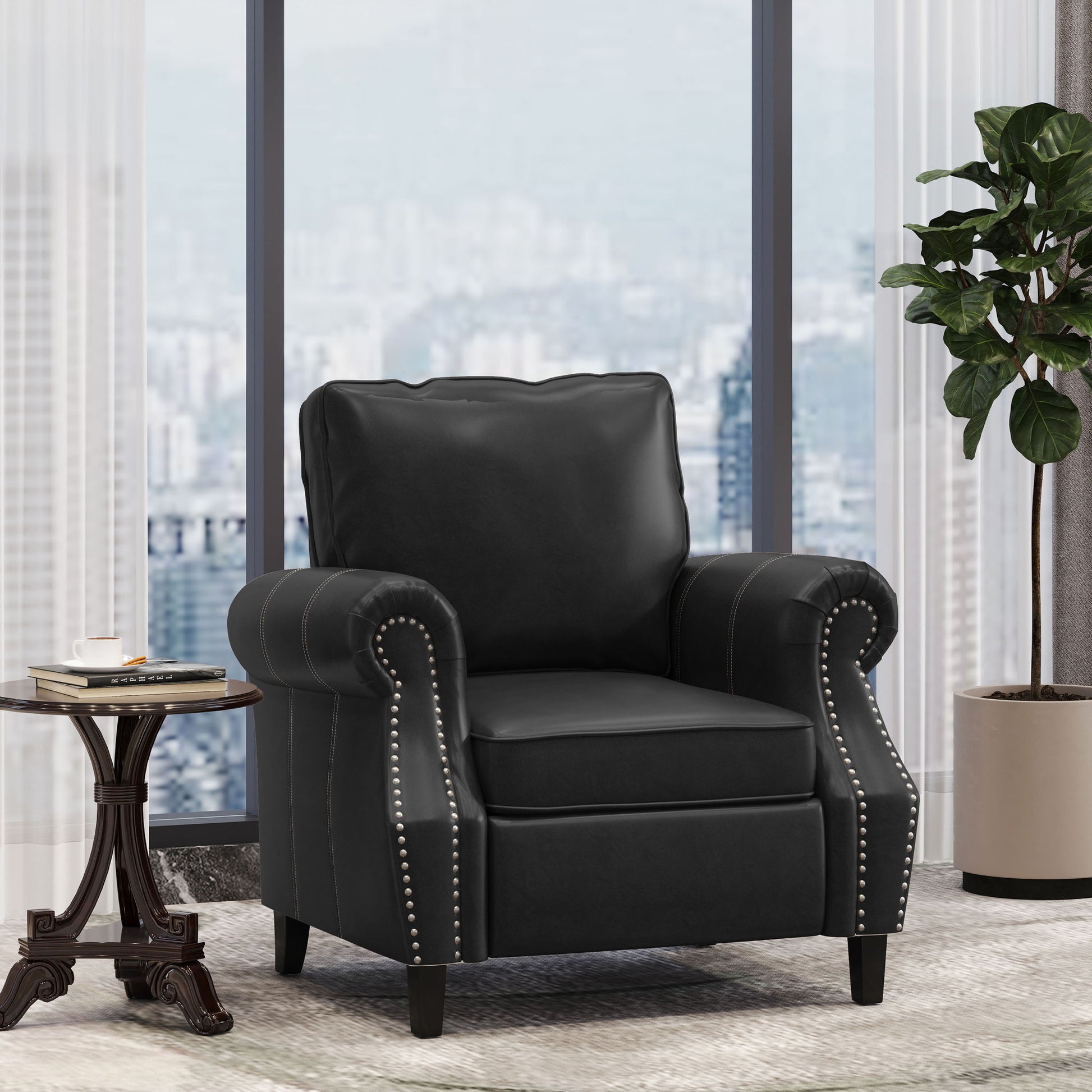 Contemporary Club Chair With Nailhead Trim And Rolled Armrests Noble House
