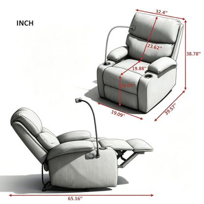 Adjustable Manual Recliner, Ergonomic Lounge Chair With Phone Holder And 2 Cup Holders Home Essentials
