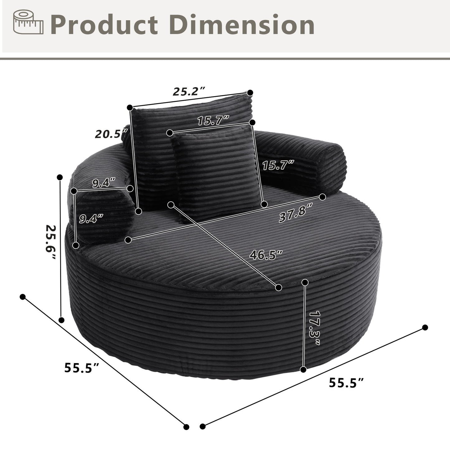 Round Sofa Bed With 3 Pillows For Living Room Home Essentials