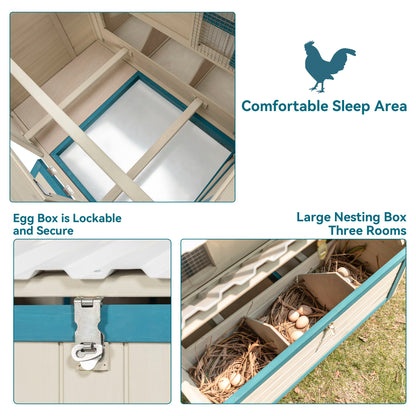 Weatherproof Outdoor Chicken Coop With Waterproof Pvc Roof. Outdoor Chicken Coop With Removable Bottom For Easy Cleaning, Large Space Coop Suitable For 5-7 Chickens - White