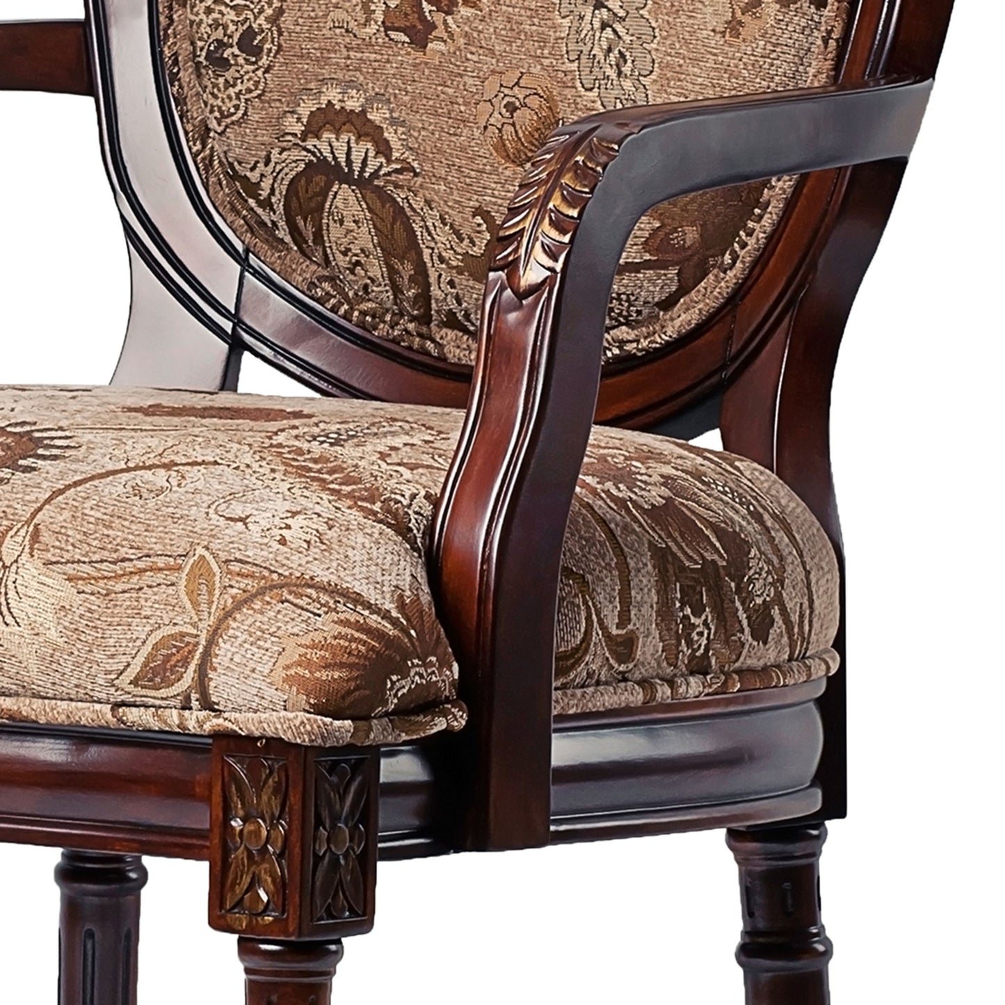 Bernice - Oval Back Chair With Floral Carvings - Brown / Beige Gray Ridgecrest Home