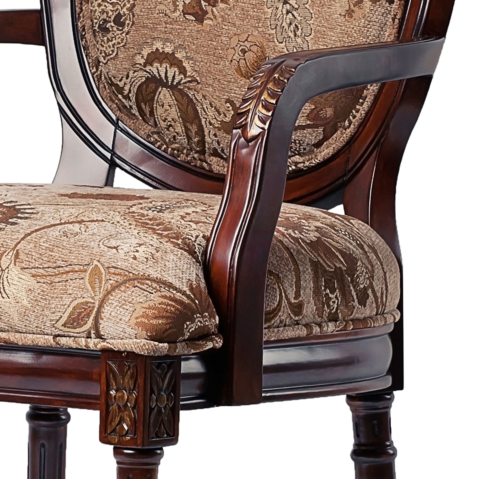 Bernice - Oval Back Chair With Floral Carvings - Brown / Beige Gray Ridgecrest Home