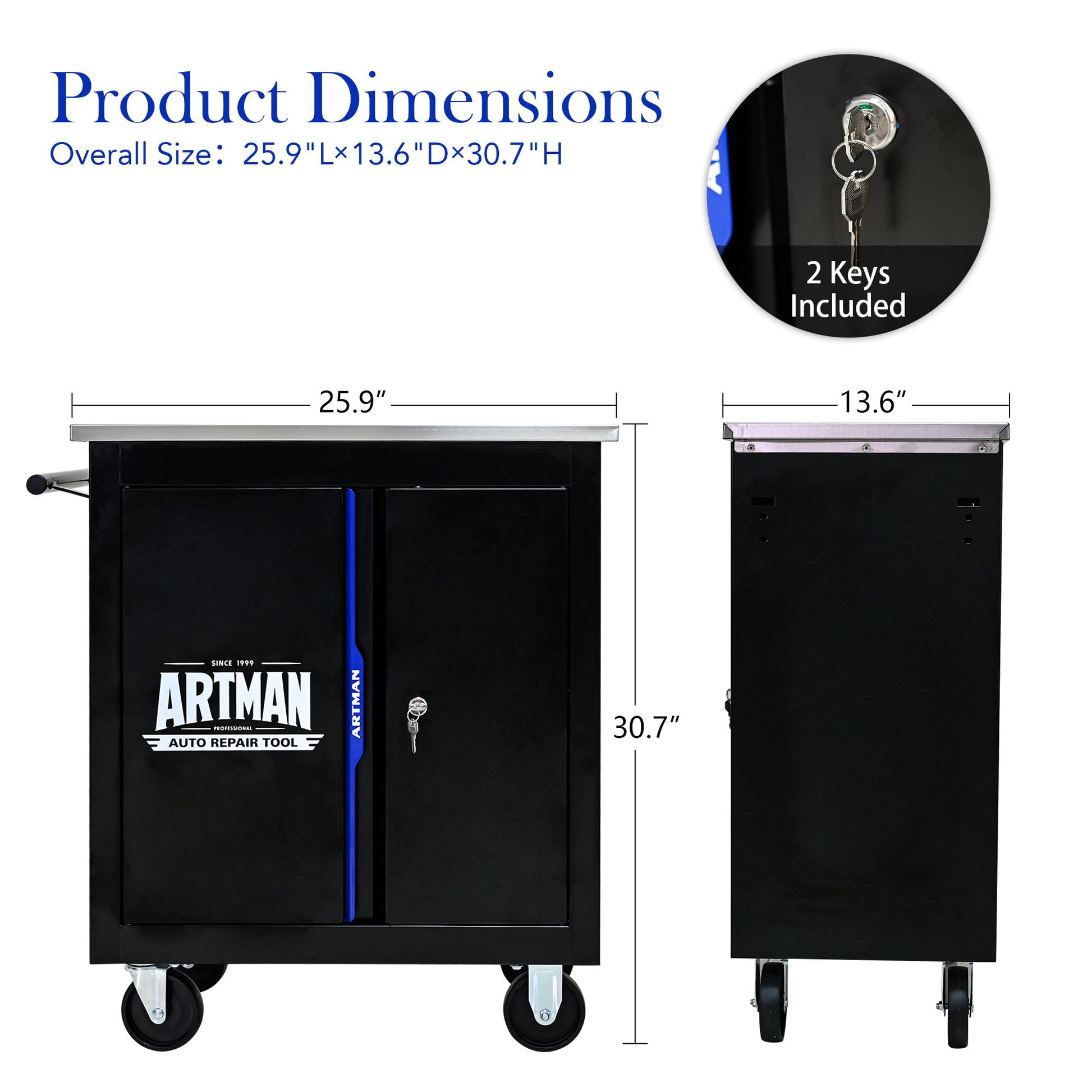 Movable Lockable Double Door Partition With Lock Multi Functional Hardware Storage Tool Car Auto Repair Locker - Black / Blue Daily Nest