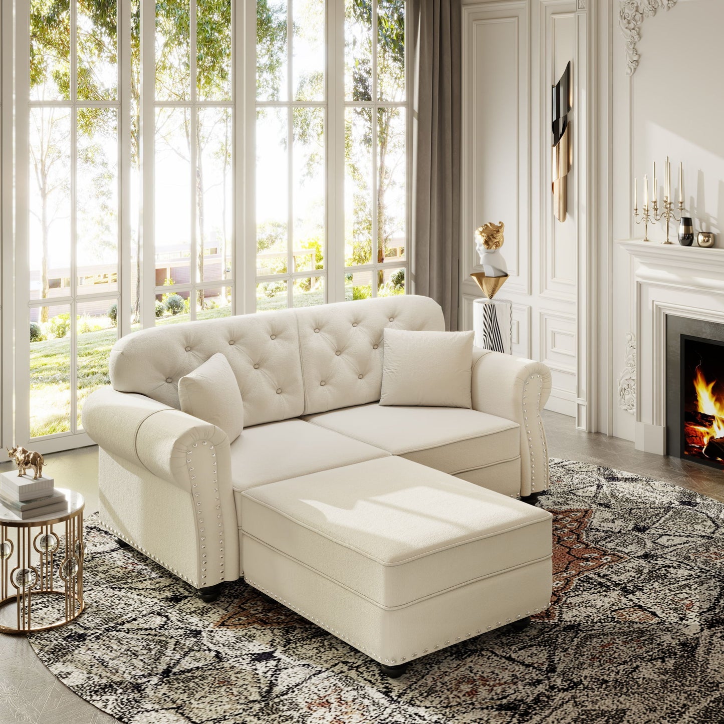 Upholstered Sofa Set With Nailhead Trim And Rolled Armrests, Includes Pillows Home Essentials