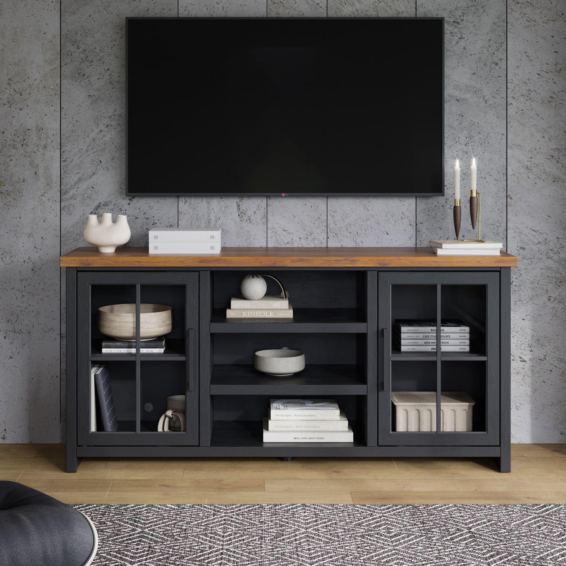 Essex - TV Stand Console For TVs Up To 80" - Black, Whiskey Legends
