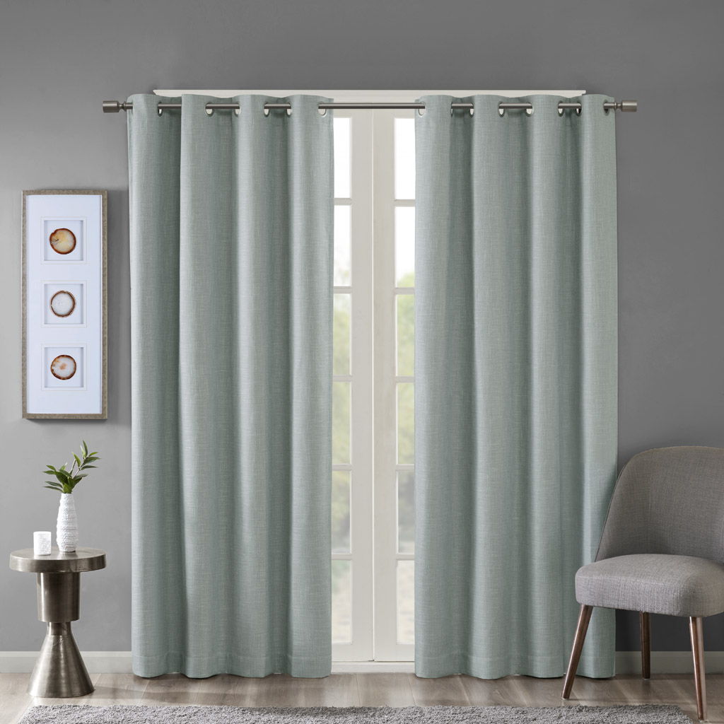 Maya - Printed Heathered Blackout Grommet Top Curtain Panel - Aqua SunSmart
